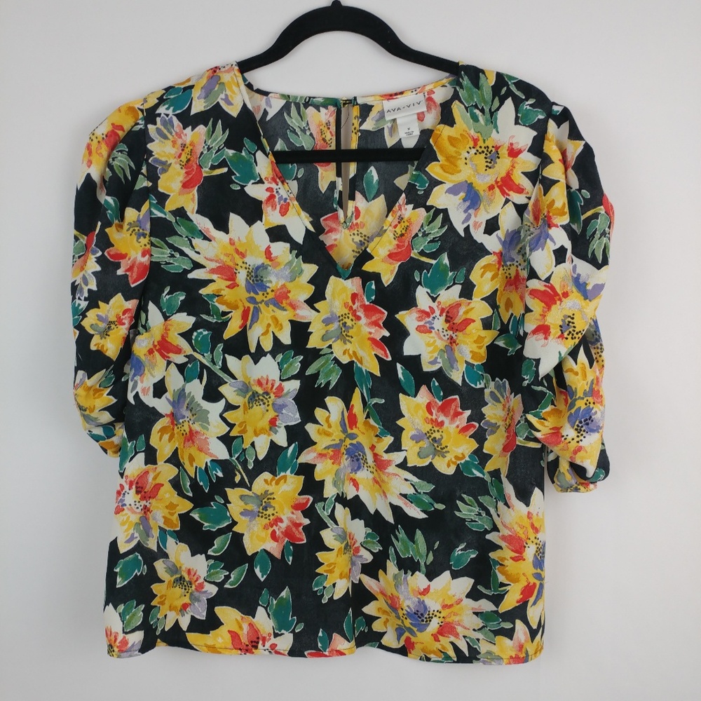 AVA & VIV Floral Top with Puffy Sleeves
